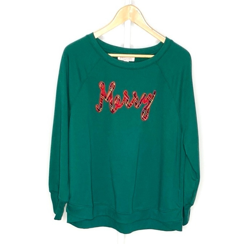 Philosophy | Green/Red Plaid Merry Appliqué Crewneck Christmas Sweatshirt Sz XL